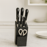 7-PIECE PROFESSIONAL KNIFE SET – DURABLE STEEL, EASY-CLEAN SPECKLED BLOCK - BLACK